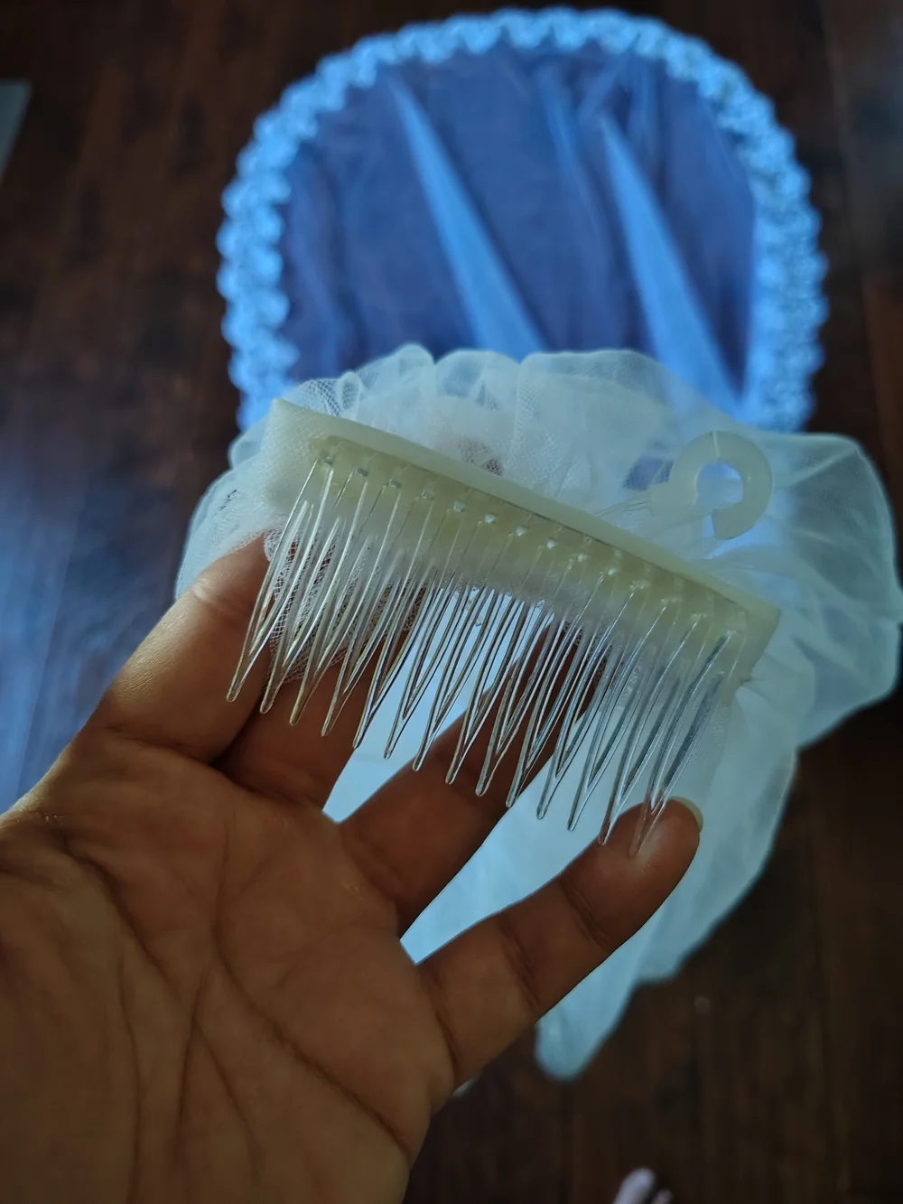 White lace double stacked Wedding veil hair pin comb